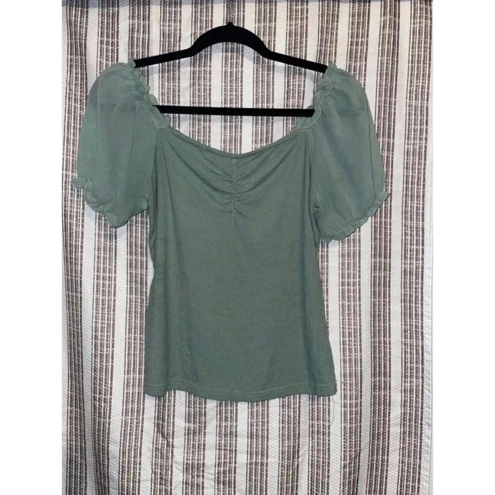 See The Shades Sage Green Ruched Milkmaid Top - L